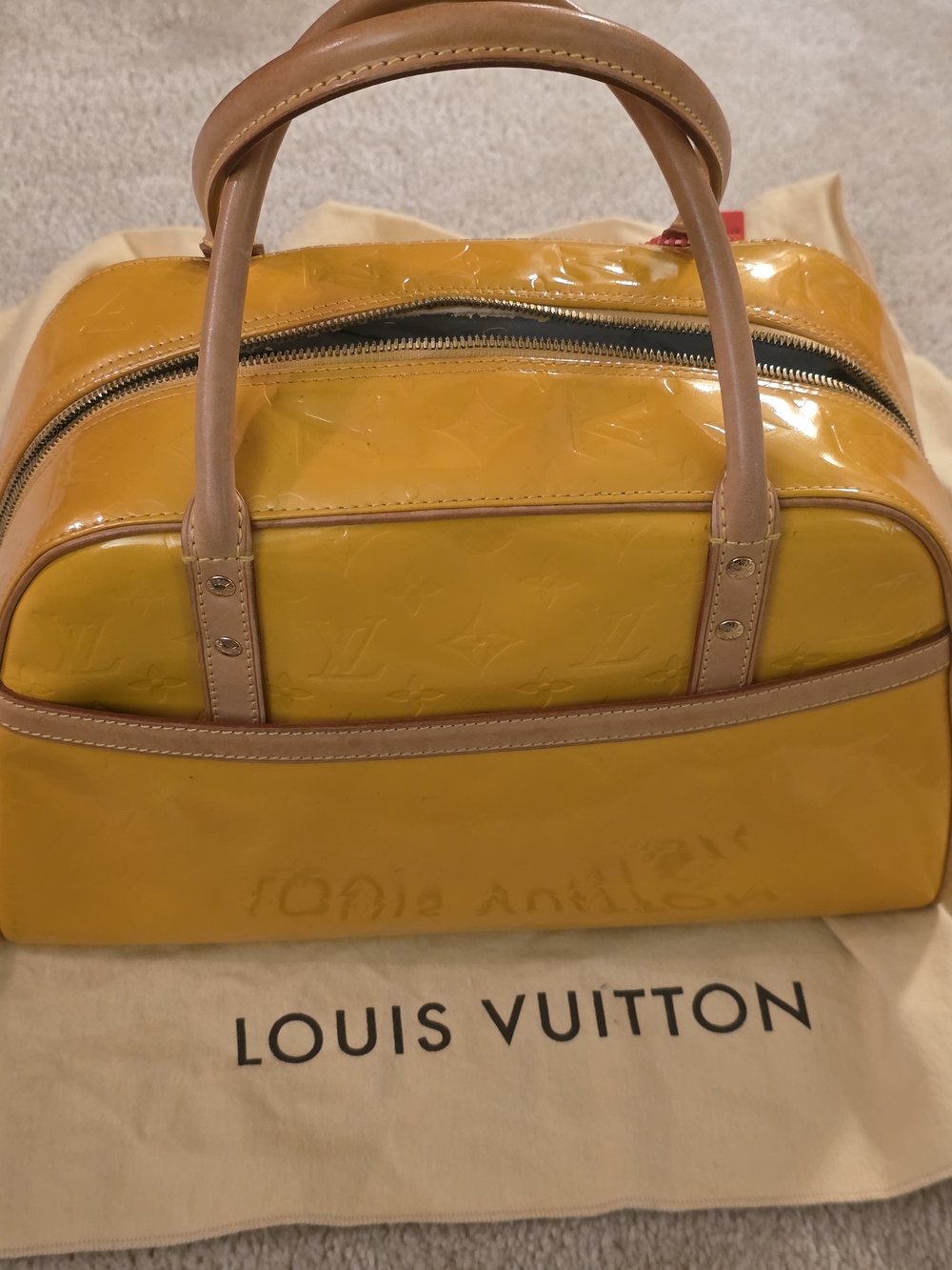 Louis Vuitton Yellow Monogram Vernis Thompkins Square Bowling Top Handle Tote - Picture 2 of 10